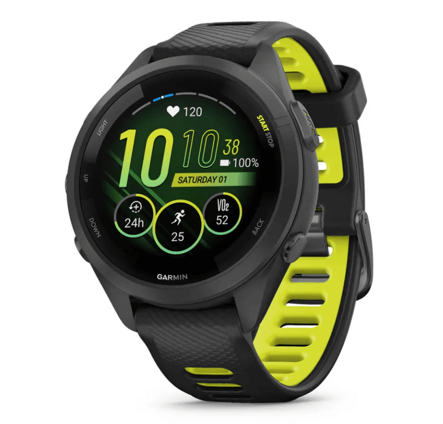 Forerunner® 265-S Black Bezel and Case with Black/Amp Yellow Silicone Band
